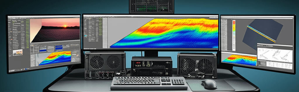 Geoscience workstation displaying technical subsurface data